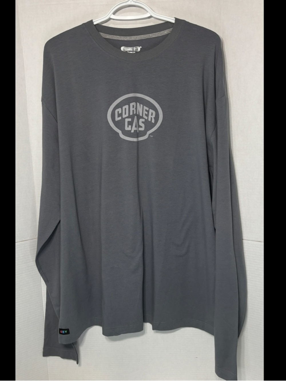 Vintage Bruzer Corner Gas CTV Men's Long Sleeve Grey Cotton Crewneck Tee